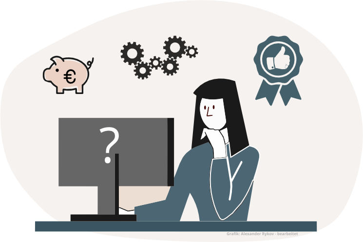 Webdesign Beratung - Symbole für Ersparnis und Qualität - Entscheidungen treffen Grafik Alexander Rykov - bearbeitet