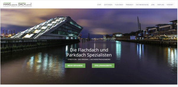 Screenhot der Website Das Parkdach mit Dockland Gebäude am Hafen